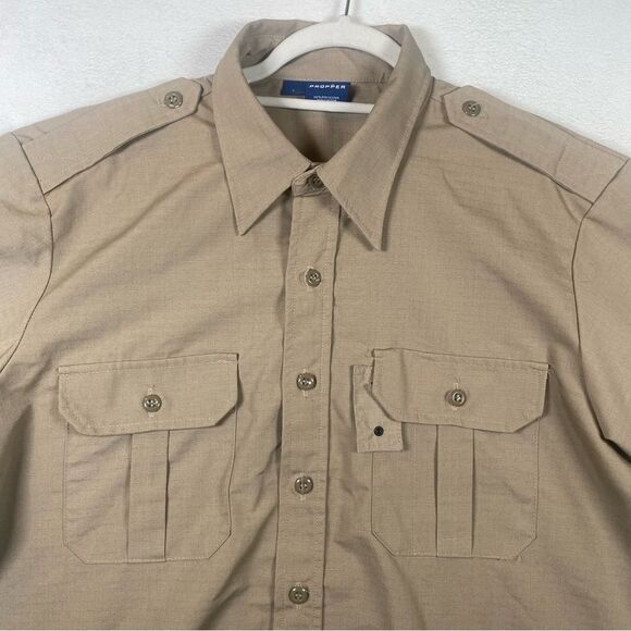 Propper Khaki Safari Style Short Sleeve Shirt Ripstop Fabric Size Large - Picture 5 of 10